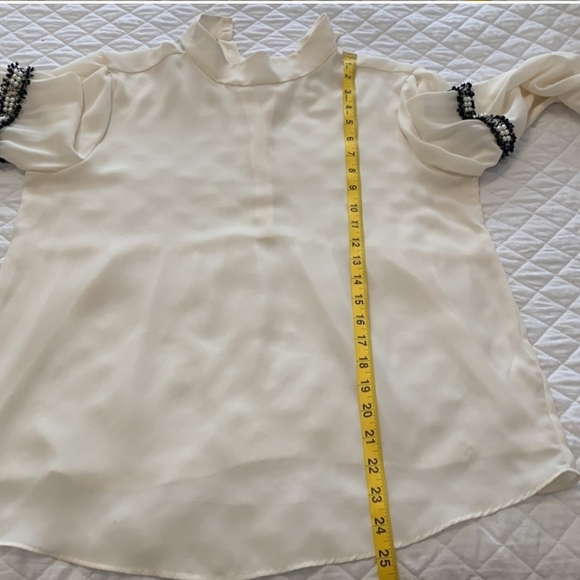 ZARA chiffon long sleeve top blouse beaded arm detail flare sleeves ivory large - Picture 11 of 13